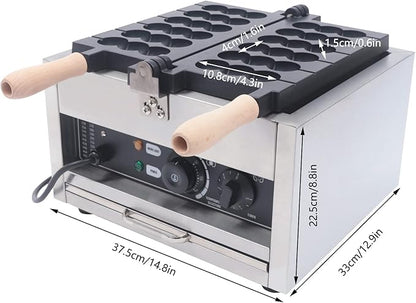 1.4kw Waffle Stick Making Machine, 14.8x12.9x8.8in Electric Waffles Making Machine, Desktop Stainless Steel Waffle Making Machine with 6 Waffles, 122-572℉, Dual Separate Knobs, Timer(0-5min)