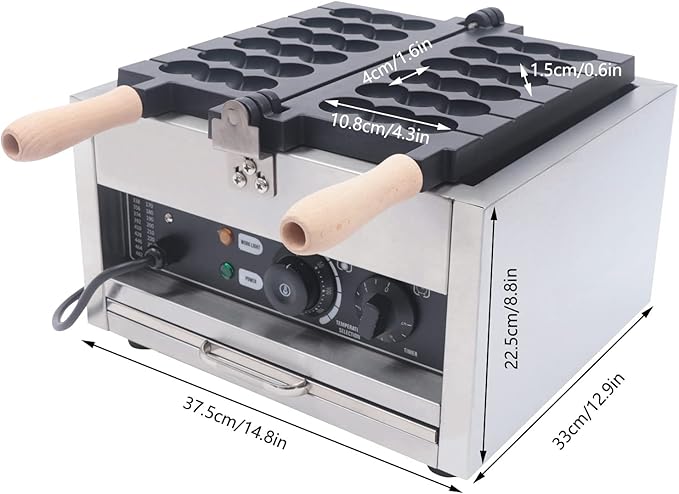 1.4kw Waffle Stick Making Machine, 14.8x12.9x8.8in Electric Waffles Making Machine, Desktop Stainless Steel Waffle Making Machine with 6 Waffles, 122-572℉, Dual Separate Knobs, Timer(0-5min)