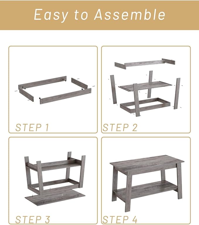 31.5 Inch Coffee Table with 2-Tier Storage – Modern Industrial Farmhouse Coffee Table for Living Room, Compact Durable MDF & Particle Board, Easy Assembly, Black Center Table for Living Room or Office