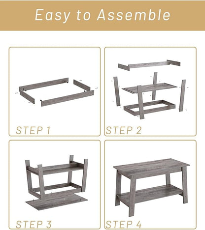 31.5 Inch Coffee Table with 2-Tier Storage – Modern Industrial Farmhouse Coffee Table for Living Room, Compact Durable MDF & Particle Board, Easy Assembly, Black Center Table for Living Room or Office