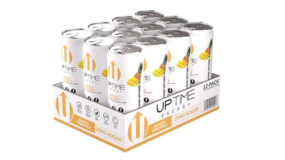 UPTIME Energy Drink, Mango Pineapple, 12 Pack, Vitamin C, L Theanine, Calcium, Sugar Free Energy Drinks for Focus Support, 142mg of Natural Caffeine, 5 Calories, Clean, Natural, Non GMO, 12 fl oz Cans