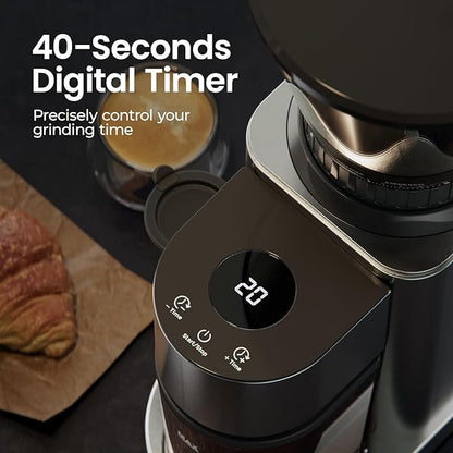 Electric Burr Coffee Been Grinder with Adjustable 24 Precise Grind Settings, 40s Digital Timer for French Press, Espresso, and Drip Pour Over, Home Use, Black