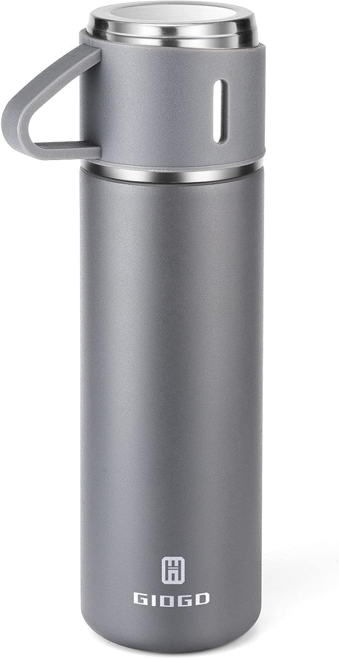 Stainless Steel Thermo 16.9oz Vacuum Insulated Bottle with Cup for Coffee Hot drink and Cold drink water flask.(Gray,Single)