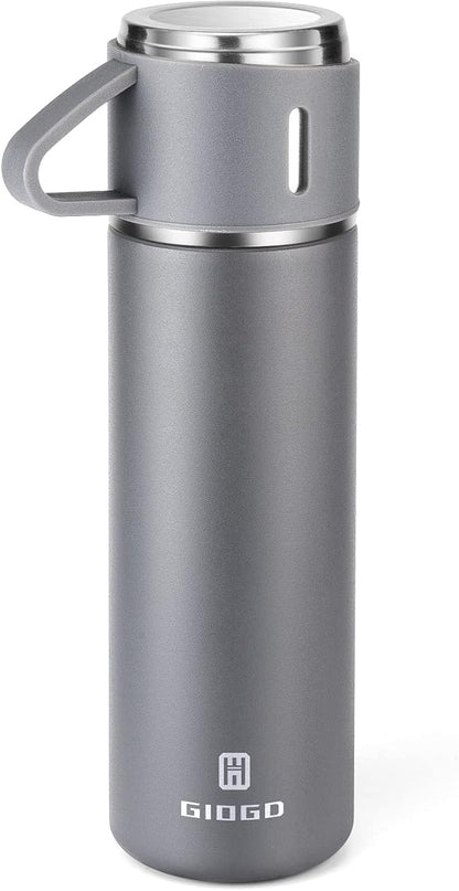 Stainless Steel Thermo 16.9oz Vacuum Insulated Bottle with Cup for Coffee Hot drink and Cold drink water flask.(Gray,Single)