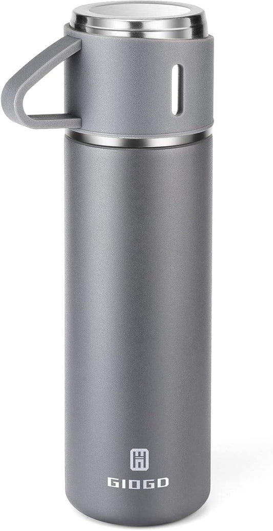 Stainless Steel Thermo 16.9oz Vacuum Insulated Bottle with Cup for Coffee Hot drink and Cold drink water flask.(Gray,Single)