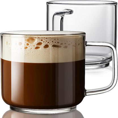 Aquach 18oz Large Clear Glass Coffee Mugs Set of 2 - Serve as General Drinking Glasses for Water, Coffee, Tea, and Juice