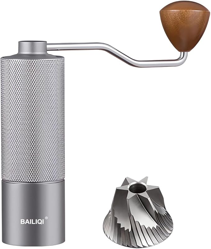 Manual Coffee Grinder with Double Bearing System Coffee Bean Grinder, 25g Capacity Hand Coffee Grinder, Stainless Steel 6-Star Burr Mill (GRAY, 6star-stainless steel)