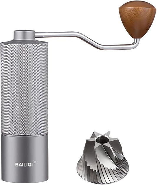 Manual Coffee Grinder with Double Bearing System Coffee Bean Grinder, 25g Capacity Hand Coffee Grinder, Stainless Steel 6-Star Burr Mill (GRAY, 6star-stainless steel)