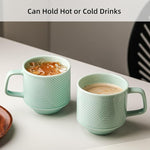 Load image into Gallery viewer, Stackable Coffee Mugs Set: 13 oz Ceramic Stacking Cups for Cappuccino Latte Tea - Microwave Safe Mug for Home &amp; Office - 4 PCS, Mint Green