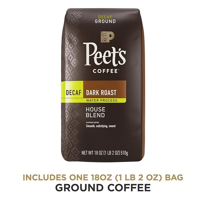 Peet's Coffee, Dark Roast Ground Coffee - Decaf House Blend 36 Ounces (2 Bags of 18 Ounces)