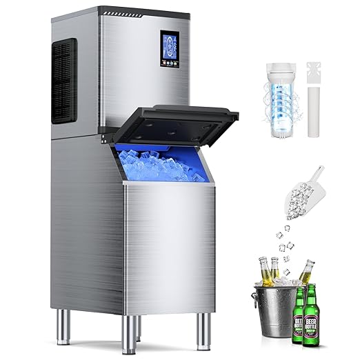 Commercial Ice Machine Maker 680LBS/24H with 450LBS Storage Bin, 234 Ice Ready in 8-12 Min, Self-Cleaning Commercial Ice Makers, Adjustable Ice Thicknesses, Timing Function