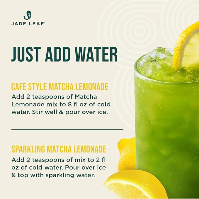 Jade Leaf Matcha Lemonade Mix, Matcha Powder with Real Lemon Juice, Japanese Matcha Green Tea, Barista Crafted Energy Drink (15 Servings, 5.8oz Packet)