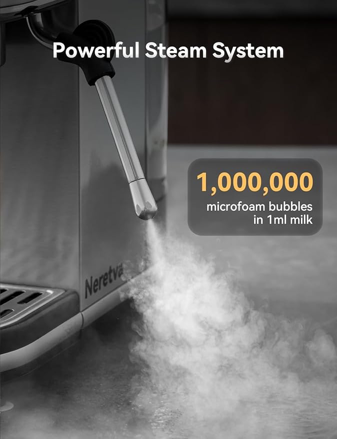 Neretva Espresso Machine 20 Bar, Super Compact Espresso Maker Stainless Steel Professional Coffee Machine Espresso with Power Steam & LED Display for Home Barista Latte and Cappuccino Maker