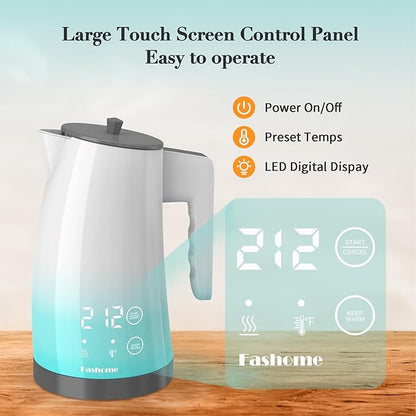 Electric Kettle Temperature Control, 304 Stainless Steel Interior, BPA-Free, 1.25L Hot Water Boiler, 1200W Kettle with Auto Shut-Off, Cordless Base (Blue Gradient)
