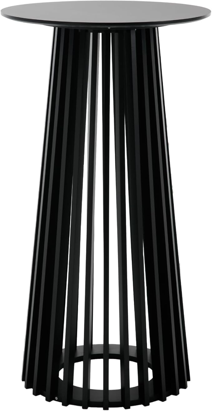 DUOMAY Black Round Bar Table, 43.5" High Wood Bar Table with Stylish Geometric Base, Modern Style Cocktail Tables for Parties, Kitchen, Dining Room, Coffee Shop
