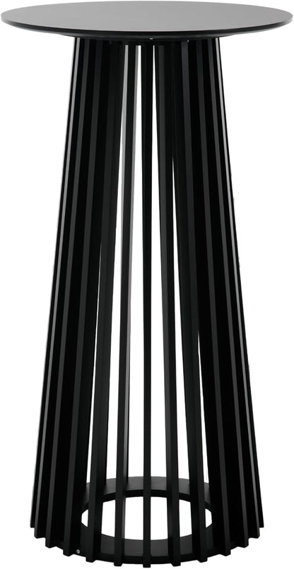 DUOMAY Black Round Bar Table, 43.5" High Wood Bar Table with Stylish Geometric Base, Modern Style Cocktail Tables for Parties, Kitchen, Dining Room, Coffee Shop