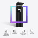 Load image into Gallery viewer, IRON °FLASK Camping &amp; Hiking Hydration Flask with Straw, Wide Mouth Insulated Stainless Steel Sports Water Bottle - 22 oz Black Marquina