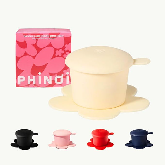 [Holiday Gift] Vietnamese Phin Filter, Plastic Reusable Pour Over Coffee Dripper, Single Cup Coffee Filter with Flower Design for Manual Brewing, Gift for Christmas Thankgiving (Ivory)