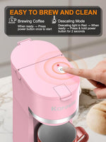 Load image into Gallery viewer, Single Serve Coffee Maker for K-Cup and Ground Coffee, Fast Brew, 6-12 oz Brew Sizes One Cup Coffee Machine Fits 5.5" Mugs, One-Button Small Coffee Maker with Descaling Reminder,Pink