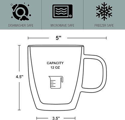 Gmark Large Coffee Mugs Set of 2 (12 oz, 350 ml), Double Wall Tumbler Glass Cup, Insulated Coffee Cups for Tea, Latte, Espresso, Juice, or Water GM2029