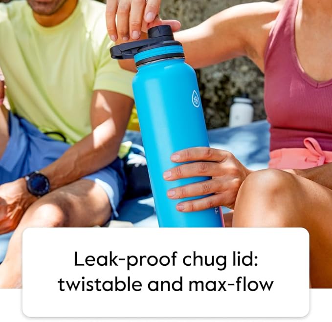 ThermoFlask 40 oz Double Wall Vacuum Insulated Stainless Steel Water Bottle with Spout and Straw Lids, Plum