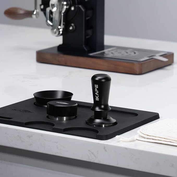 IKAPE 53MM Coffee Tamper Set Black 6 IN 1, Espresso Tamper, Distributor, Magnetic Dosing Funnel, Silicone Mat, Puck Screen, Cleaning Towel