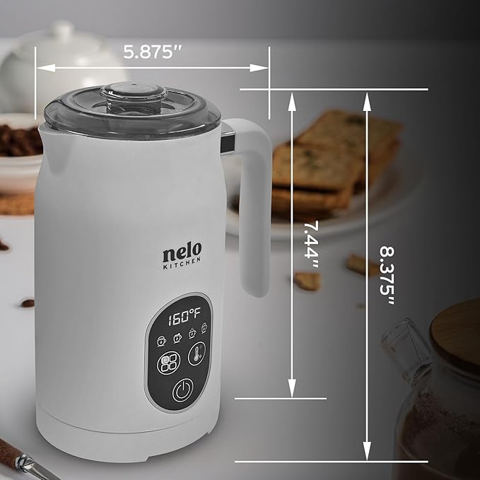 NELO Electric Milk Frother, 4 In 1 Digital Milk Frother and Steamer with Real-Time Temperature Control, Automatic Frother for Coffee, Latte, Hot Chocolate, Cappuccino, BPA Free Stainless Steel (White)