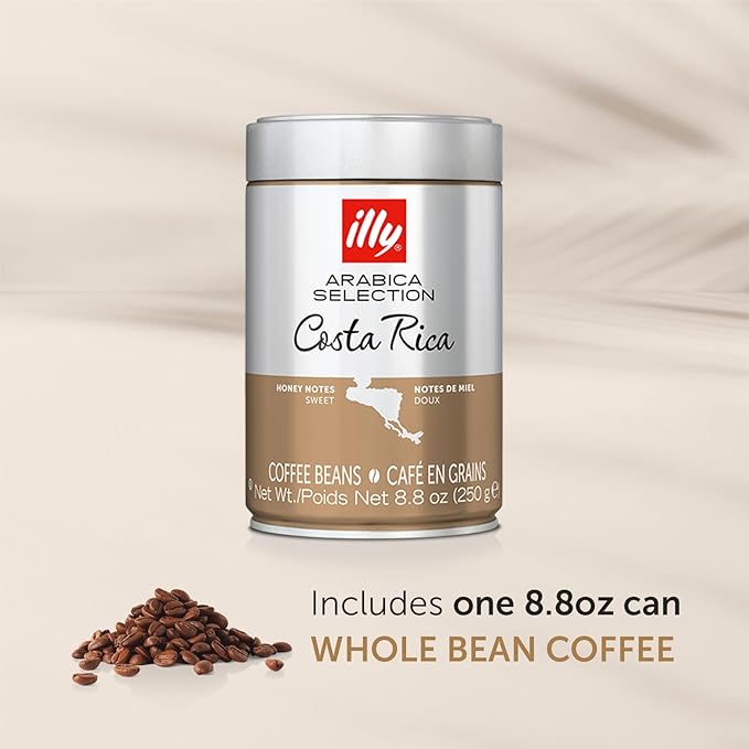 illy Whole Bean Coffee - Perfectly Roasted – Costa Rica Medium Roast - with Notes of Honey, Vanilla & Citrus - 100% Arabica Beans - No Preservatives – 8.8 Ounce
