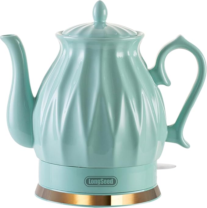 Ceramic Electric Kettle, 1.5L/1200W Boil Water Quickly and Easily with Boil-Dry Protection Auto Shut Off, Detachable Swivel Base, Diamond Cut Glazed