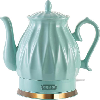 Ceramic Electric Kettle, 1.5L/1200W Boil Water Quickly and Easily with Boil-Dry Protection Auto Shut Off, Detachable Swivel Base, Diamond Cut Glazed