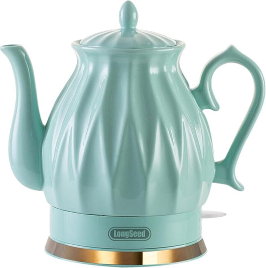 Ceramic Electric Kettle, 1.5L/1200W Boil Water Quickly and Easily with Boil-Dry Protection Auto Shut Off, Detachable Swivel Base, Diamond Cut Glazed