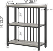 FOLUBAN 3 Tier Bookshelf, Short Bookcase for Small Space, Modern Wooden and Metal Book Shelf for Living Room Bedroom Office (Light Grey Oak)