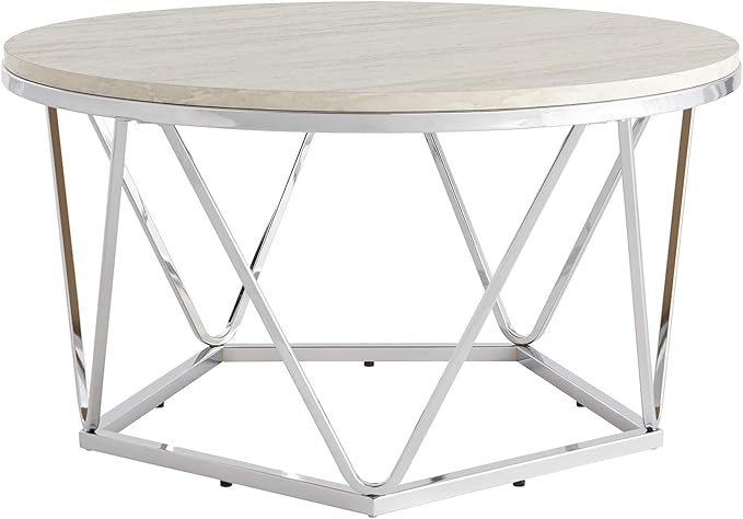 SEI Furniture Luna cocktail table, Silver, faux travertine