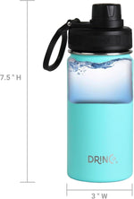 Load image into Gallery viewer, DRINCO Stainless Steel Water Bottle Spout Lid Vacuum Insulated Double Wall Water Bottle Wide Mouth (40oz 32oz 22oz 18oz 14oz) Leak Proof Keeps Cold or Hot (14 oz, 14oz Teal)