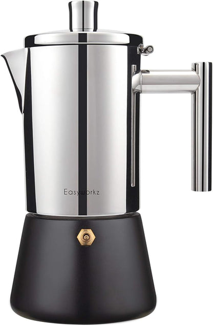 Easyworkz Diego Stovetop Espresso Maker Stainless Steel Italian Coffee Machine Maker 4Cup 6.8 oz Induction Moka Pot