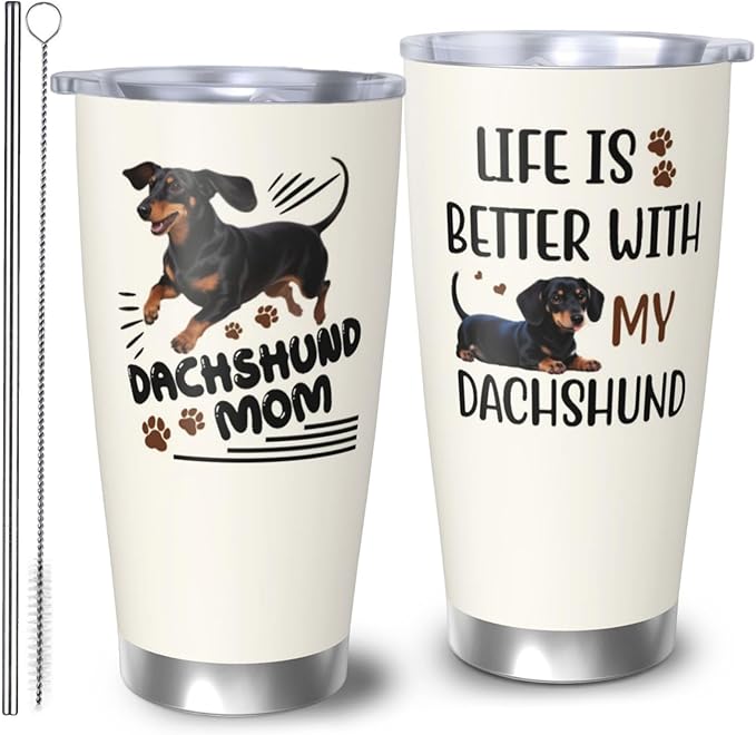 Best Dachshund Mom Gifts for Women, 20 Oz Dachshunds Lover Travel Tumbler Mugs, Travel Mug Gift for Dachshunds Mom