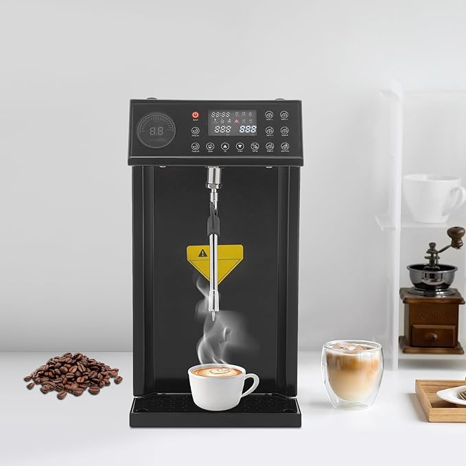 8L Commercial Milk Frother, 110V 1300W Electric Milk Steamer, Full-Automatic Steam Boiling Water Frothing Machine with 5 Adjustable Temperature, Milk Foam Maker for Coffee Tea Shop Hotel(Black)