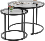 Load image into Gallery viewer, aboxoo Nesting Coffee Table Grey Glass Table Set of 2, Small Round Glass Nesting Tables for Living Room Bedroom, Accent Tea Table with Metal Frame Modern Industrial Simple
