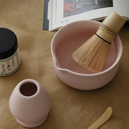 Matcha Kit - Premium Matcha Whisk Set with Traditional Bamboo Tools, Ideal Matcha Tea Set for Home (Matte Soft Pink)