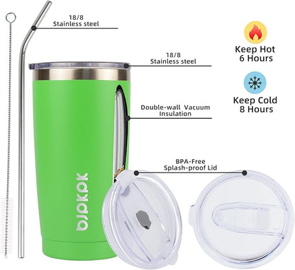 BJPKPK 20oz Tumbler with Lid and Straw Stainless Steel Tumbler Cup Vacuum Insulated Double Wall Travel Coffee Mug,Green