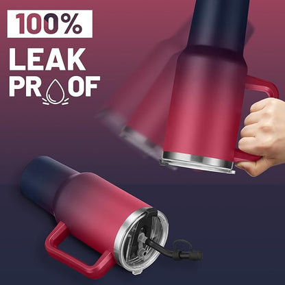 Insulated Tumbler with Straw and Spout Lid - 40 oz Water Bottle w/Handle, Dustproof Cover, Protective Boot, Spill-proof Stainless Steel Hydro Travel Cup Fit Car Cupholder, Coffee Mug