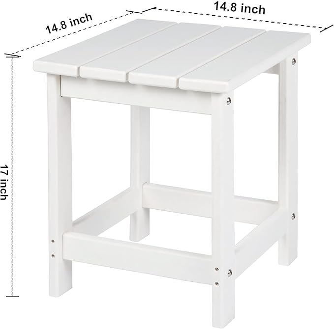 LZRS Adirondack Square Outdoor Side Table for Patio, Pool Composite Patio Table,HDPE End Tables for Backyard,Pool, Indoor Companion, Easy Maintenance & Weather Resistant(White)