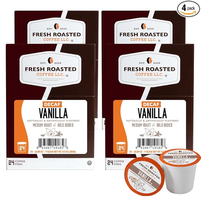 Fresh Roasted Coffee, Decaf Vanilla, Flavored Coffee Pods, K-Cup Compatible, 96 Count