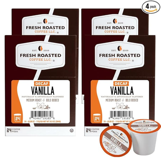 Fresh Roasted Coffee, Decaf Vanilla, Flavored Coffee Pods, K-Cup Compatible, 96 Count