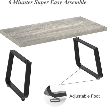 HSH Grey Small Coffee Table, Modern Minimalist Coffee Center Table, Rectangle Simple Wooden Living Room Table, Industrial Wood and Metal Tea Table for Home Bedroom Home Office, Light Grey Oak, 39 in