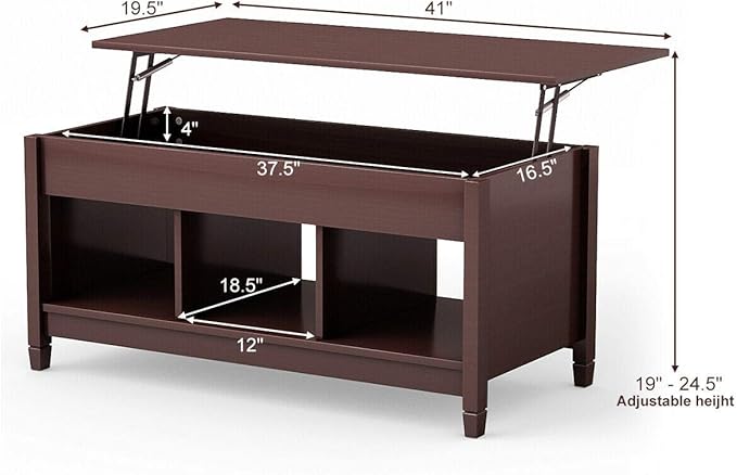 DORTALA Lift Top Coffee Table, Wood Cocktail Table w/Hidden Compartment & Lower Storage Shelves, Wood Laptop Table, Lift Tabletop Home Furniture for Living Room, Guest Room, Office, Espresso