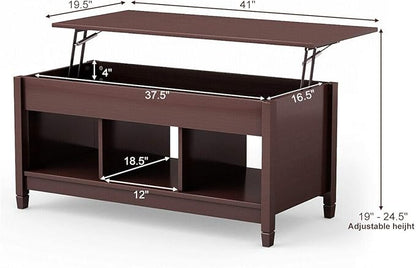 DORTALA Lift Top Coffee Table, Wood Cocktail Table w/Hidden Compartment & Lower Storage Shelves, Wood Laptop Table, Lift Tabletop Home Furniture for Living Room, Guest Room, Office, Espresso