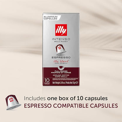 illy Aluminum Espresso Capsules - Compatible with Nespresso Machines - Intenso Bold Roast Coffee - Full of Flavor - Notes of Cocoa and Dried Fruit - Single Serve Capsules - 10 Count (Pack of 10)