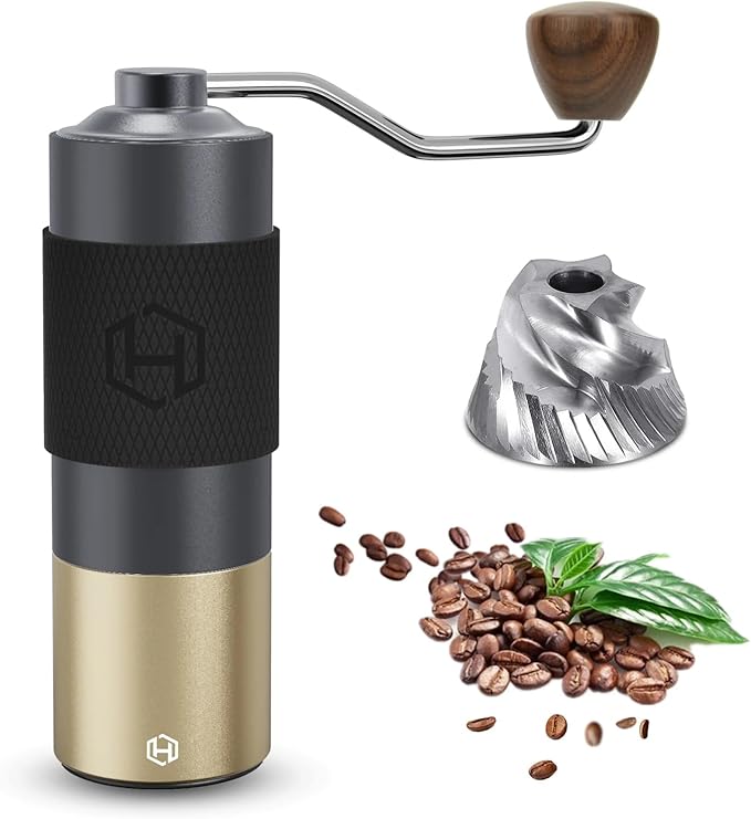Manual Coffee Grinder - HEIHOX Hand with Adjustable Conical Stainless Steel Burr Mill, Capacity 30g Portable Mill Faster Grinding Efficiency Espresso to Coarse for Office, Home, Camping