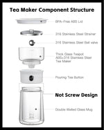 Load image into Gallery viewer, ZENS Modern Tea Pot, Glass Teapot with Infusers for Loose Tea Diffusers with One Touch Pouring, Cool Portable Tea Maker with Insulated Tea Mug and Travel Tea Kits for Tea Lover Gifts